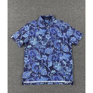 Ralph Lauren Mens Shirt Large Blue Floral Paisley Polo Golf Cotton Short Sleeve